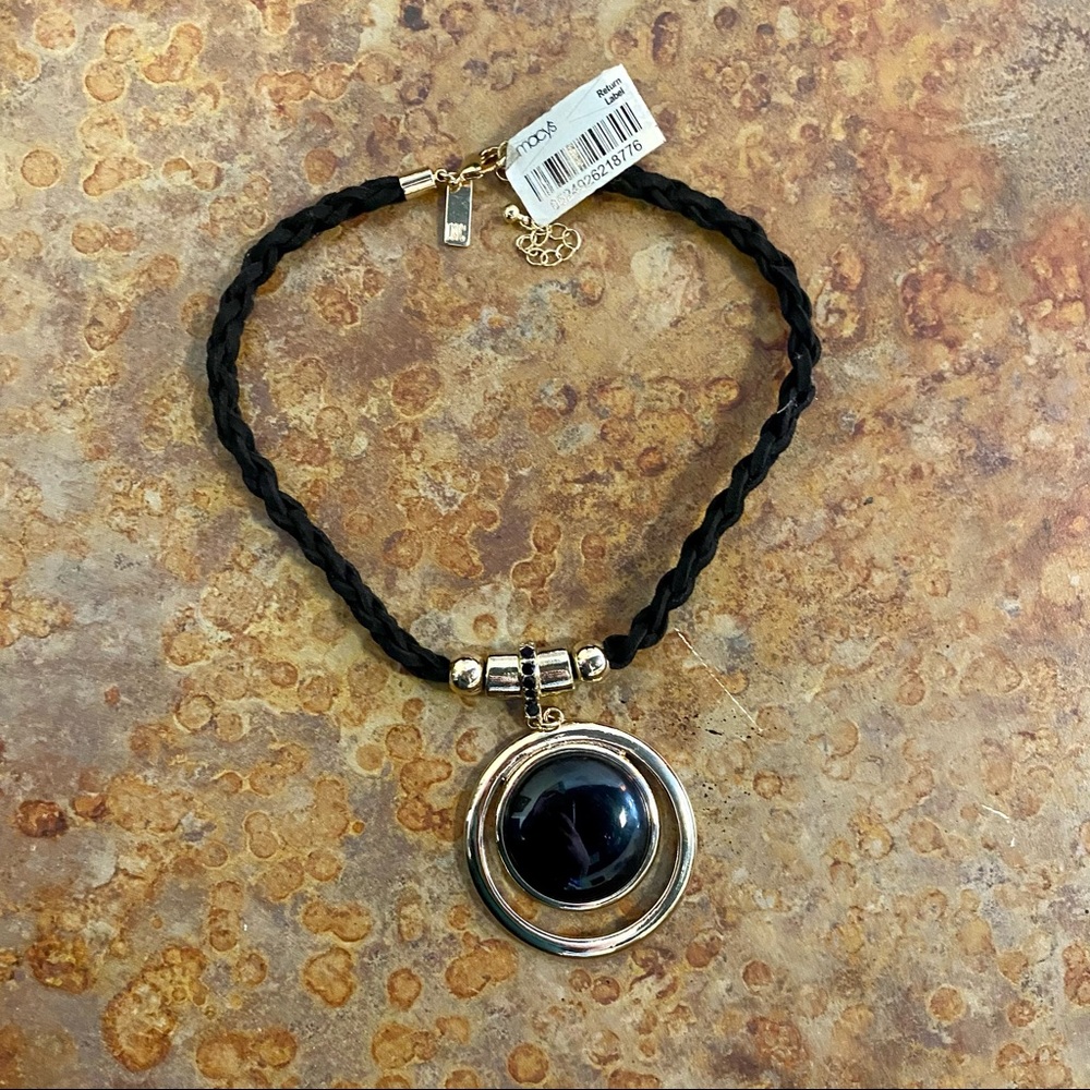 Jet Black braided pendant necklace NWT